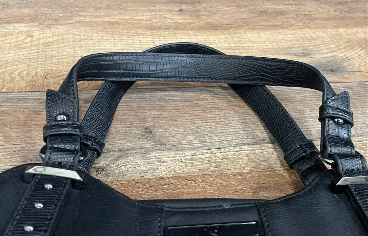 Simply Vera Vera Wang Black Leather Studded Hobo Shoulder Bag Silver Hardware