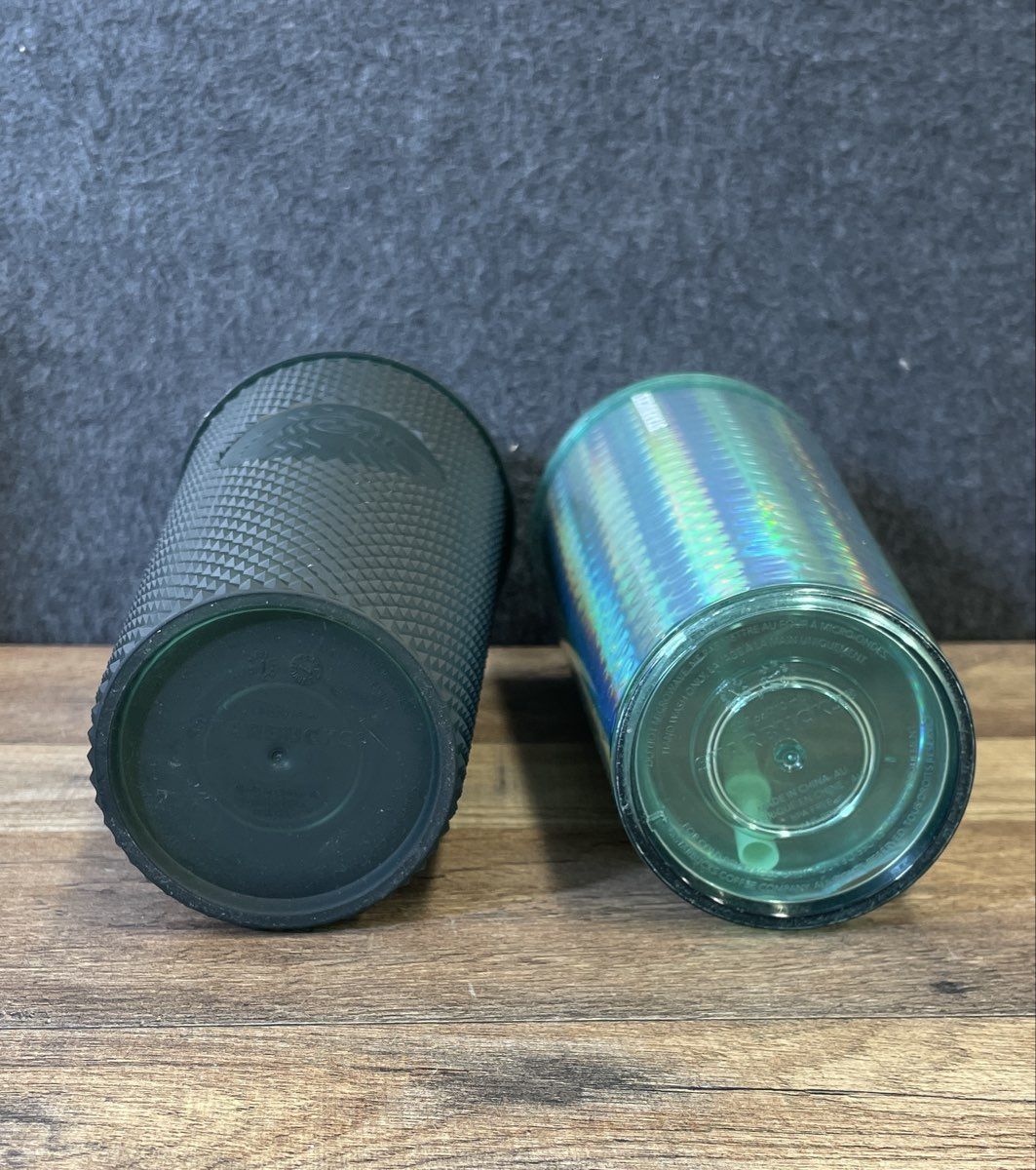 Starbucks Green Studded & Iridescent Tumbler Cold Cup 2 Piece Lot 24oz