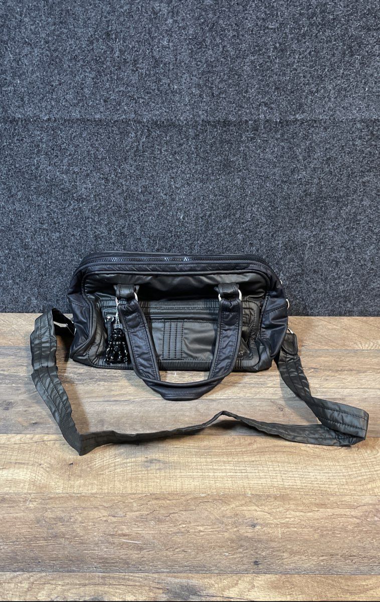 Kipling Black Nylon Satchel Crossbody Bag with Monkey Keychain Silver Hardware