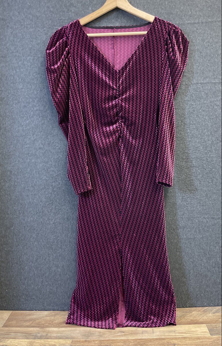 Zara Women's Magenta Black Puff Sleeve Velvet Ruched Midi Dress Size XXS