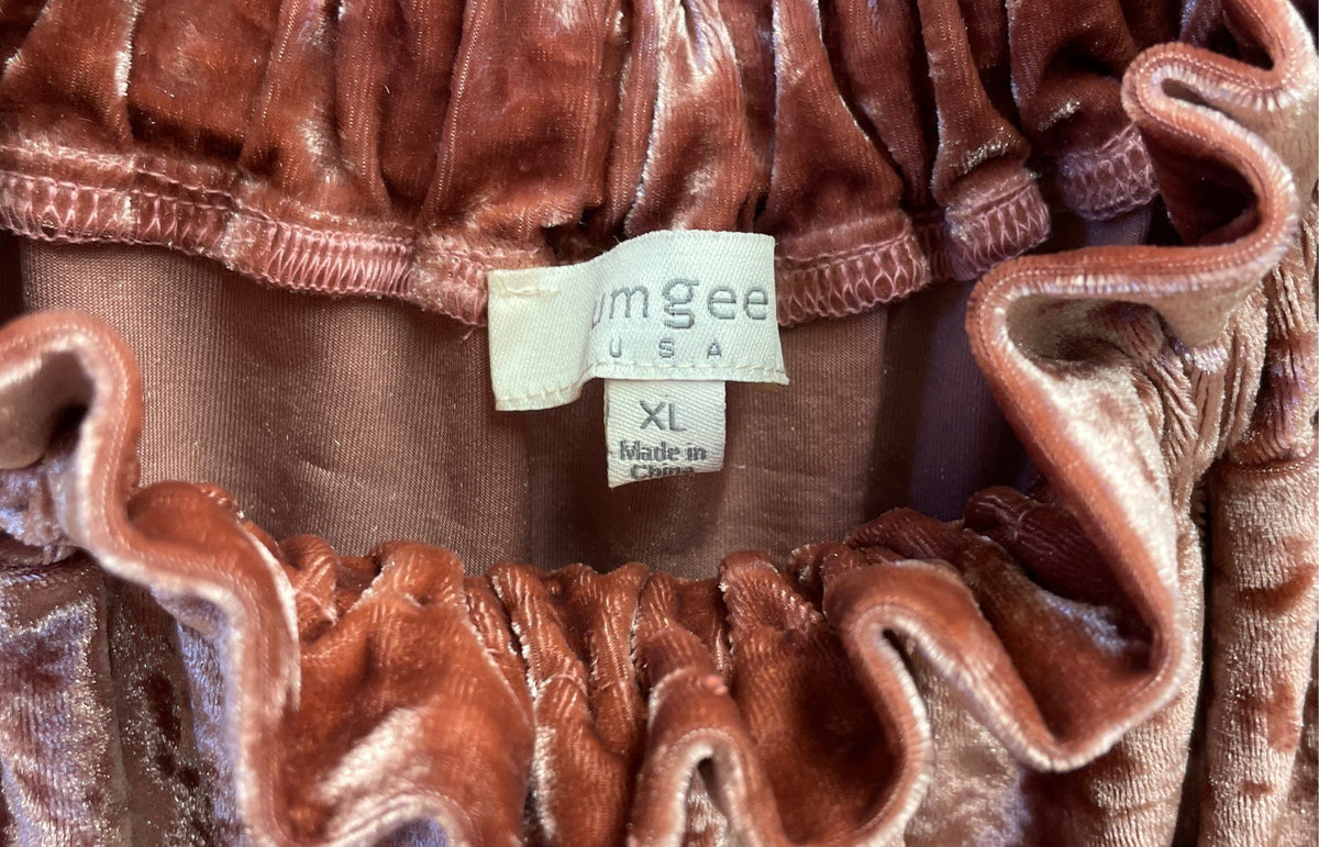 Umgee Women's Mauve Crushed Velvet Off-the-Shoulder Ruffle Sleeve Top Sz XL