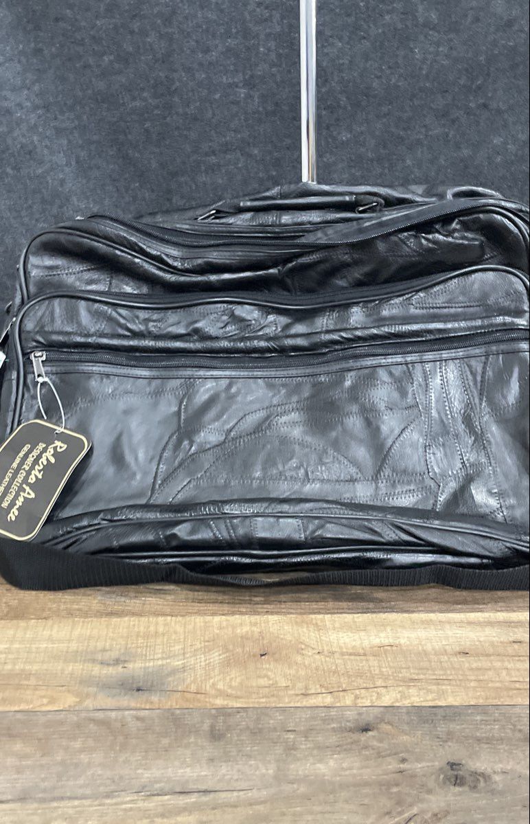 Roberta Amee Black Patchwork Genuine Leather Travel Bag Duffel Carry-On NWT