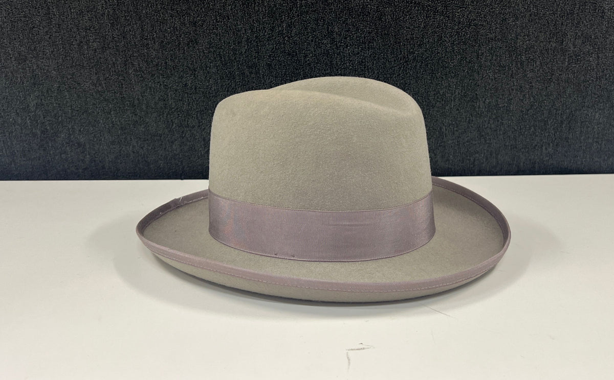 H Fashion K Unisex Gray Wool Felt Fedora Hat Feather Accent Sz 57.5cm