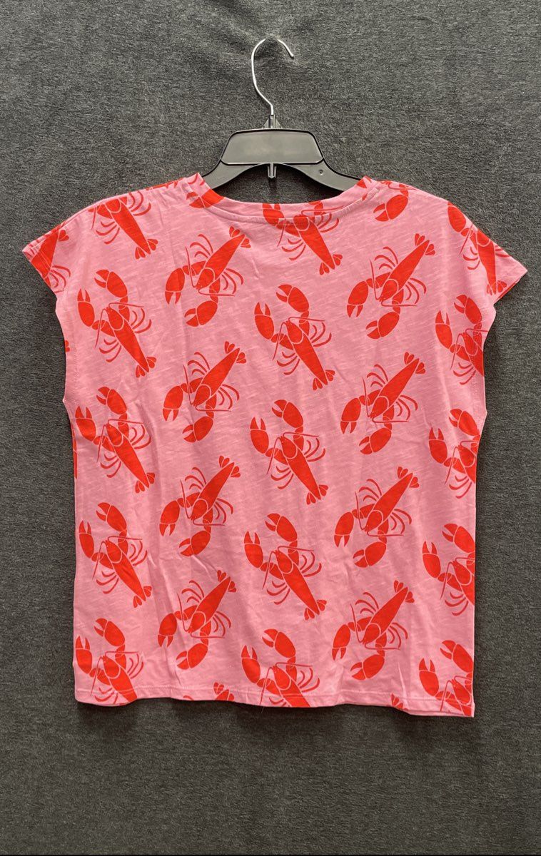 Boden Women's Pink Red Lobster Print Slub Cotton Cap Sleeve T-shirt NWT Sz S