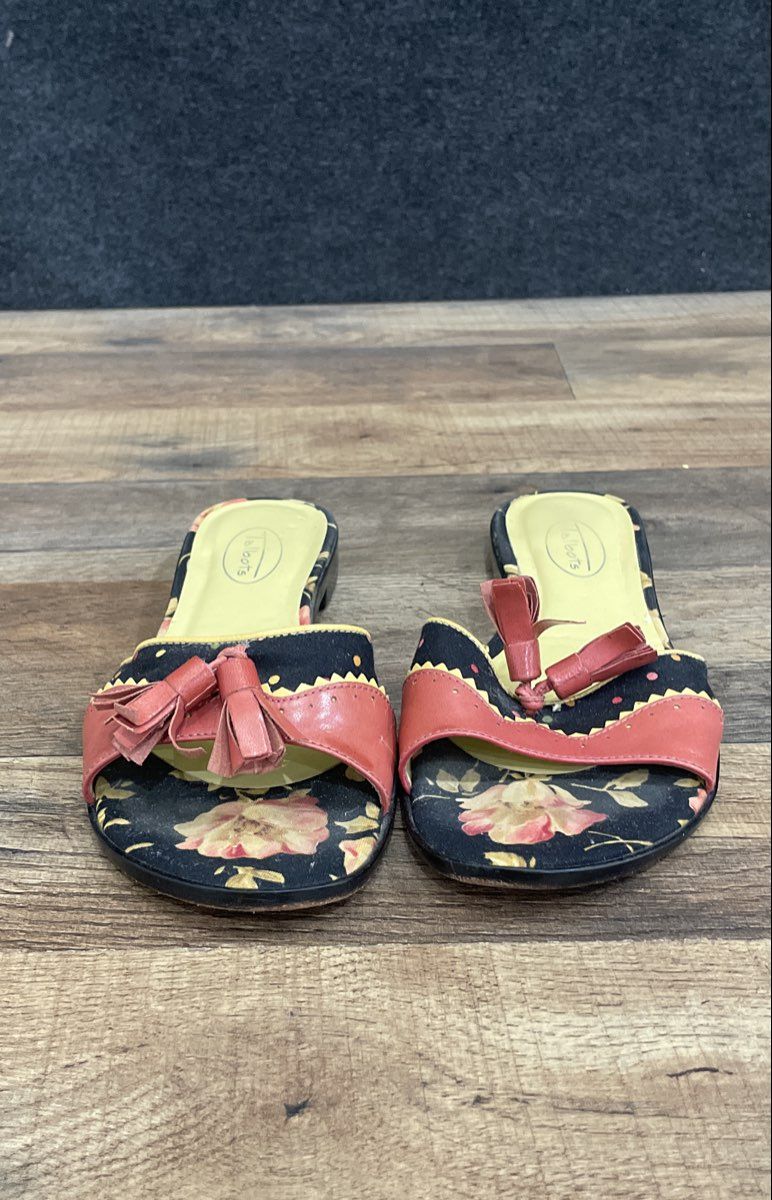 Talbots Lally Pink Floral Tassel Slide Sandals Flats Women's Size 5.5 B