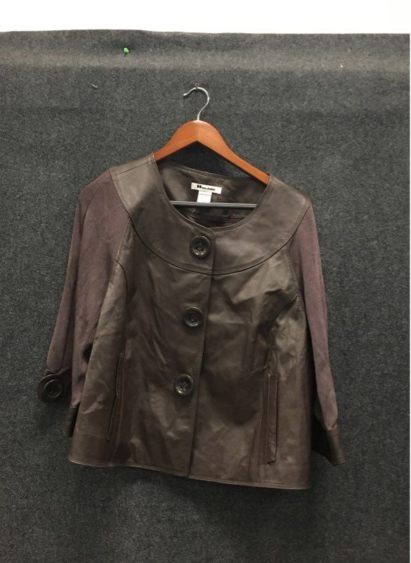 Nygard Collection Women's Brown Cropped Leather Knit Large Button Jacket Sz 2X
