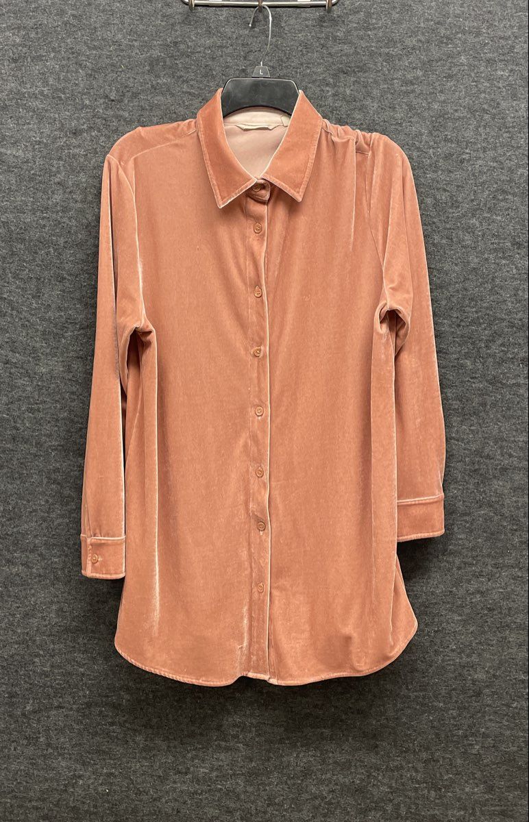Soft Surroundings Women's Pink Velvet Long Sleeve Tunic Button Down Shirt Sz M