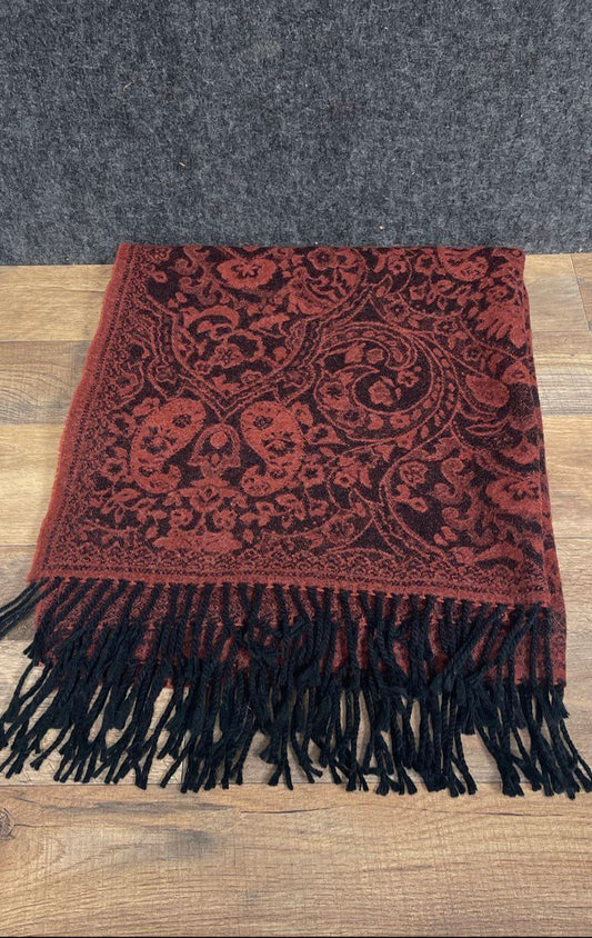 Unbranded Rust Orange Black Paisley Damask Woven Scarf Shawl Wrap Tassel Fringe