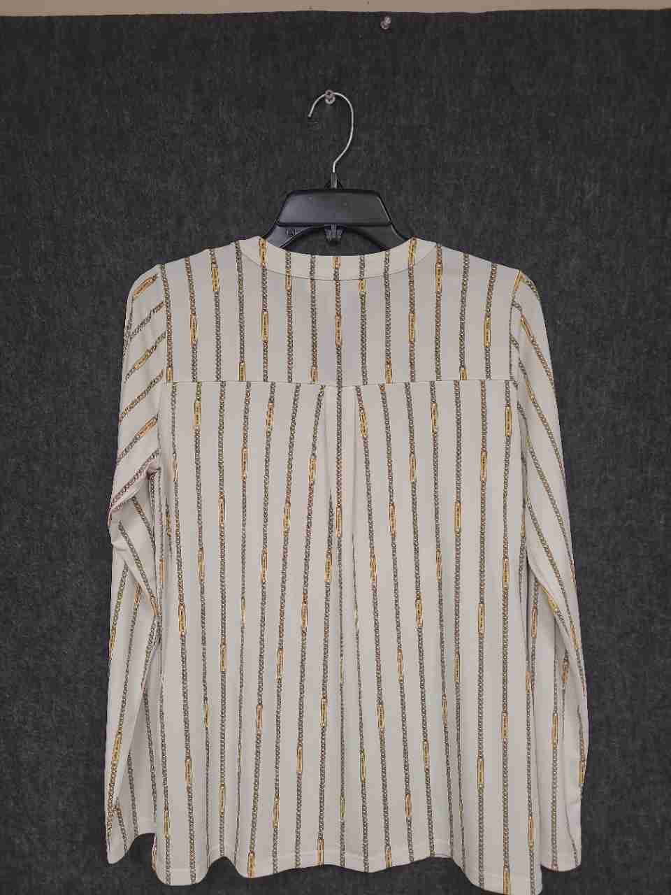 Michael Kors Women's White Chain Link Print Zipper V-Neck Blouse Tunic Sz S
