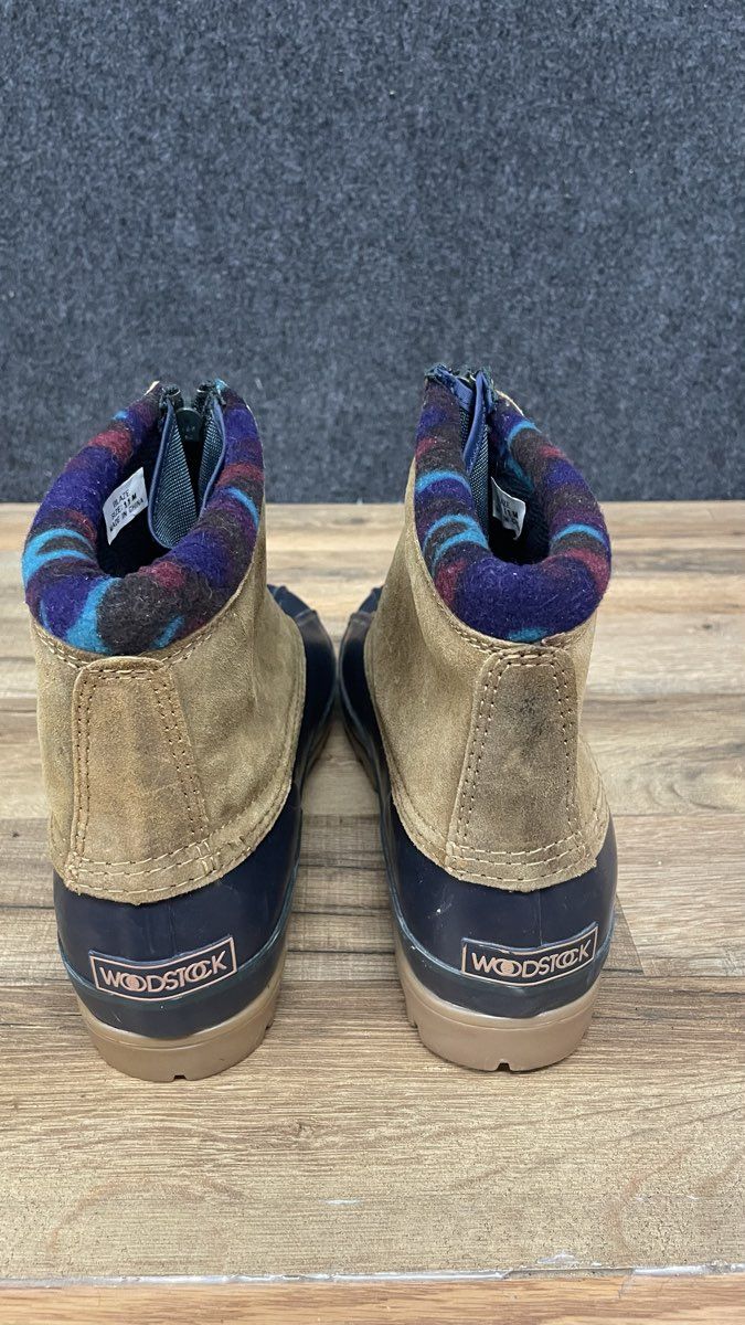Woodstock Blaze Tan Navy Front-Zip Duck Boots Men's Size 11 NWT