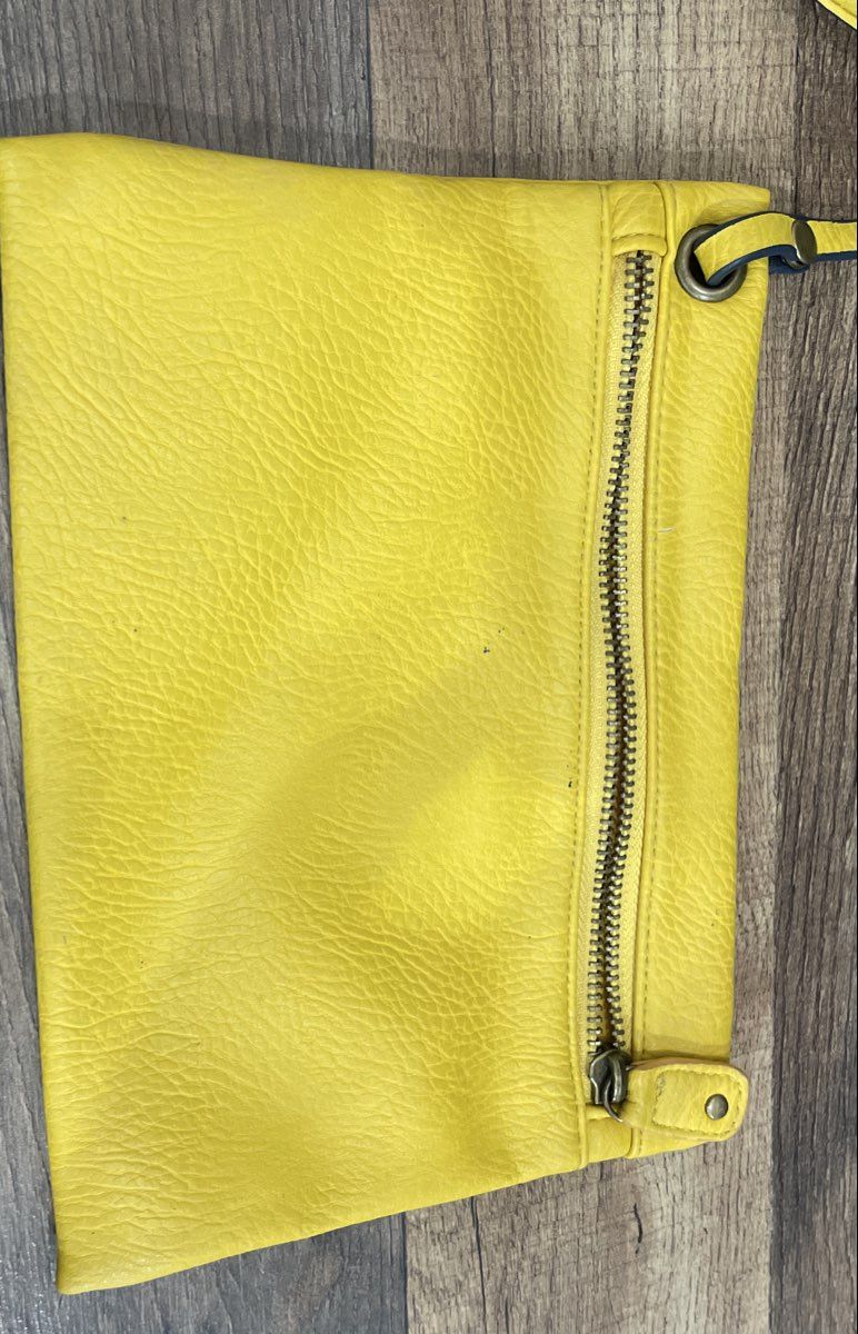 G.H. Bass & Co. Blue Yellow Leather Reversible Tote Bag & Attached Pouch