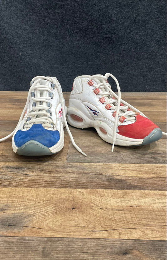 Reebok Question Mid Double Cross White Blue Red Basketball Shoes Size 5