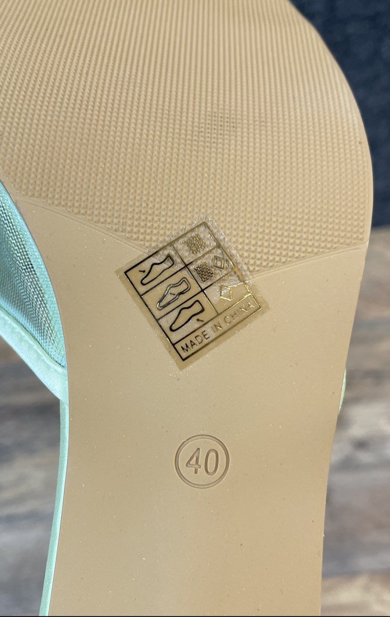 Mint Green Satin Mesh Bow Square Toe Slide Sandals Mules Women's Size 40
