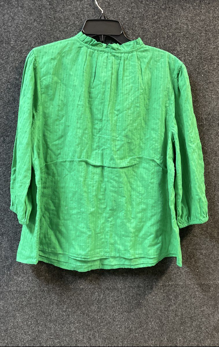 Crown & Ivy Women's Green Leaf Clip Dot Ruffle Neck Tassel Blouse NWT Sz 1X