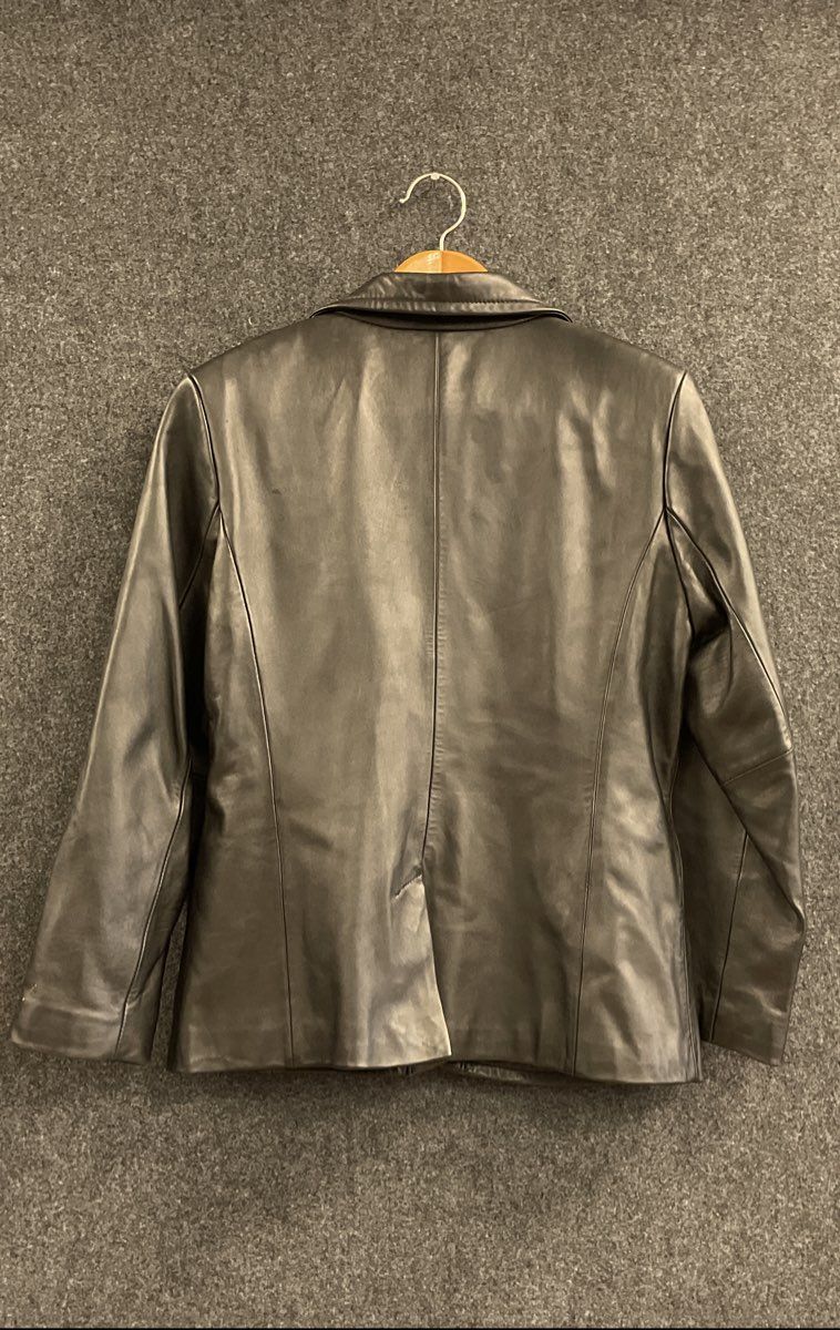 Worthington Women's Black Genuine Lambskin Leather Blazer Jacket Vintage Y2K L