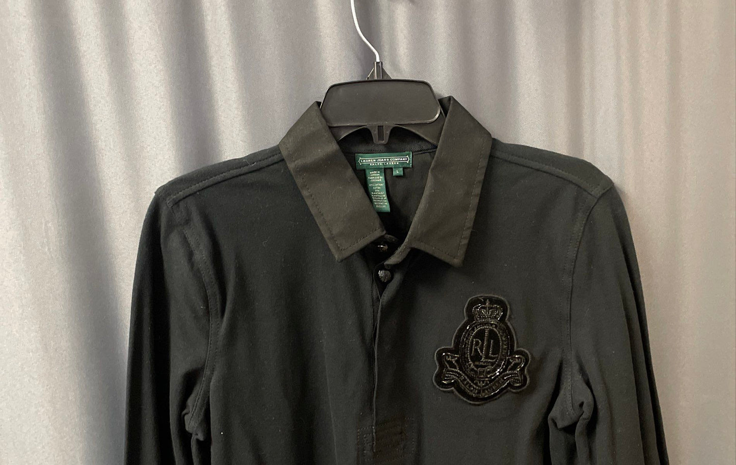 Lauren Jeans Co Ralph Lauren Women's Black Long Sleeve Crest Polo Shirt Sz L