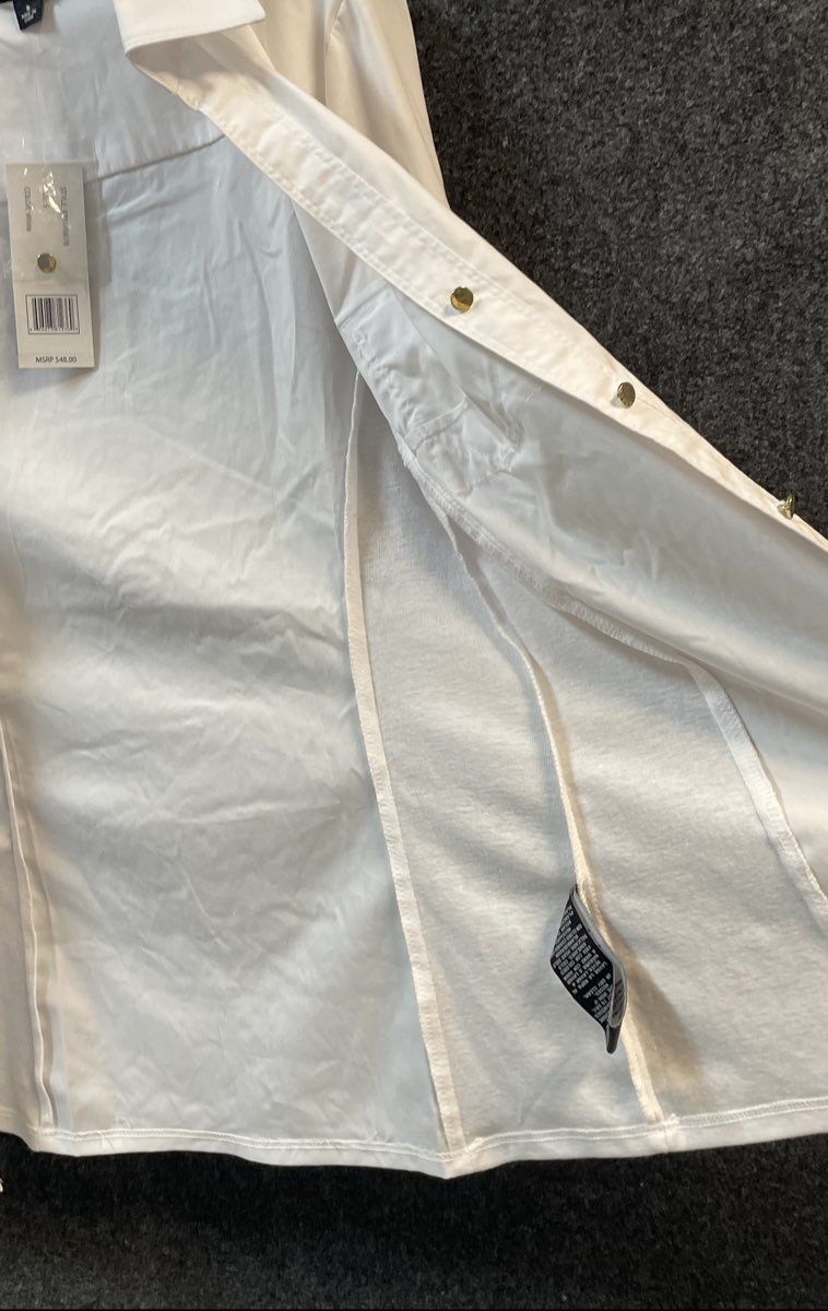Zac & Rachel Women's White Woven Knit Side Panel Shirt Roll Tab Sleeve Sz S NWT