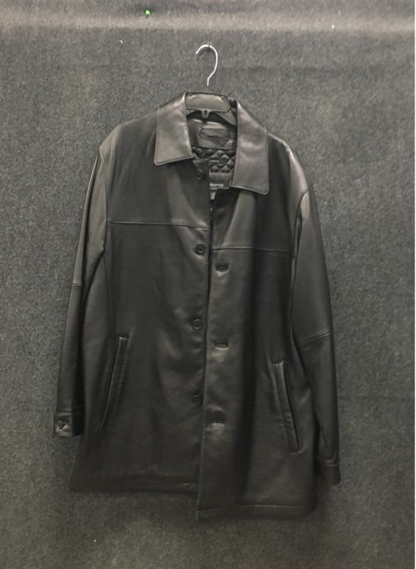 Claiborne Men's Black Lambskin Leather Jacket Button Up Quilted Lined Sz L