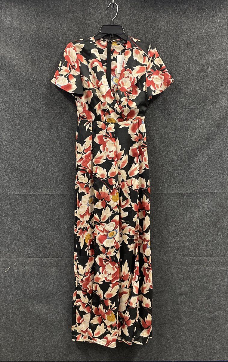 Blithe Women's Black Floral Wide Leg Jumpsuit V-Neck Short Sleeve Sz S NWT