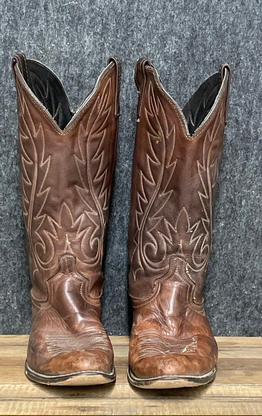Vintage Brown Leather Western Cowboy Boots Men's Size 8.5 D