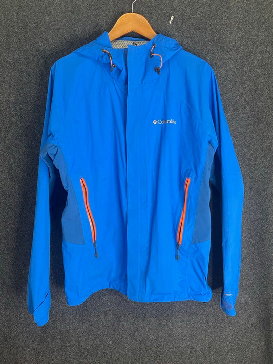 Columbia Men's Blue Pour Osity Stretch Rain Jacket Omni-Wick EVAP Hooded Sz M