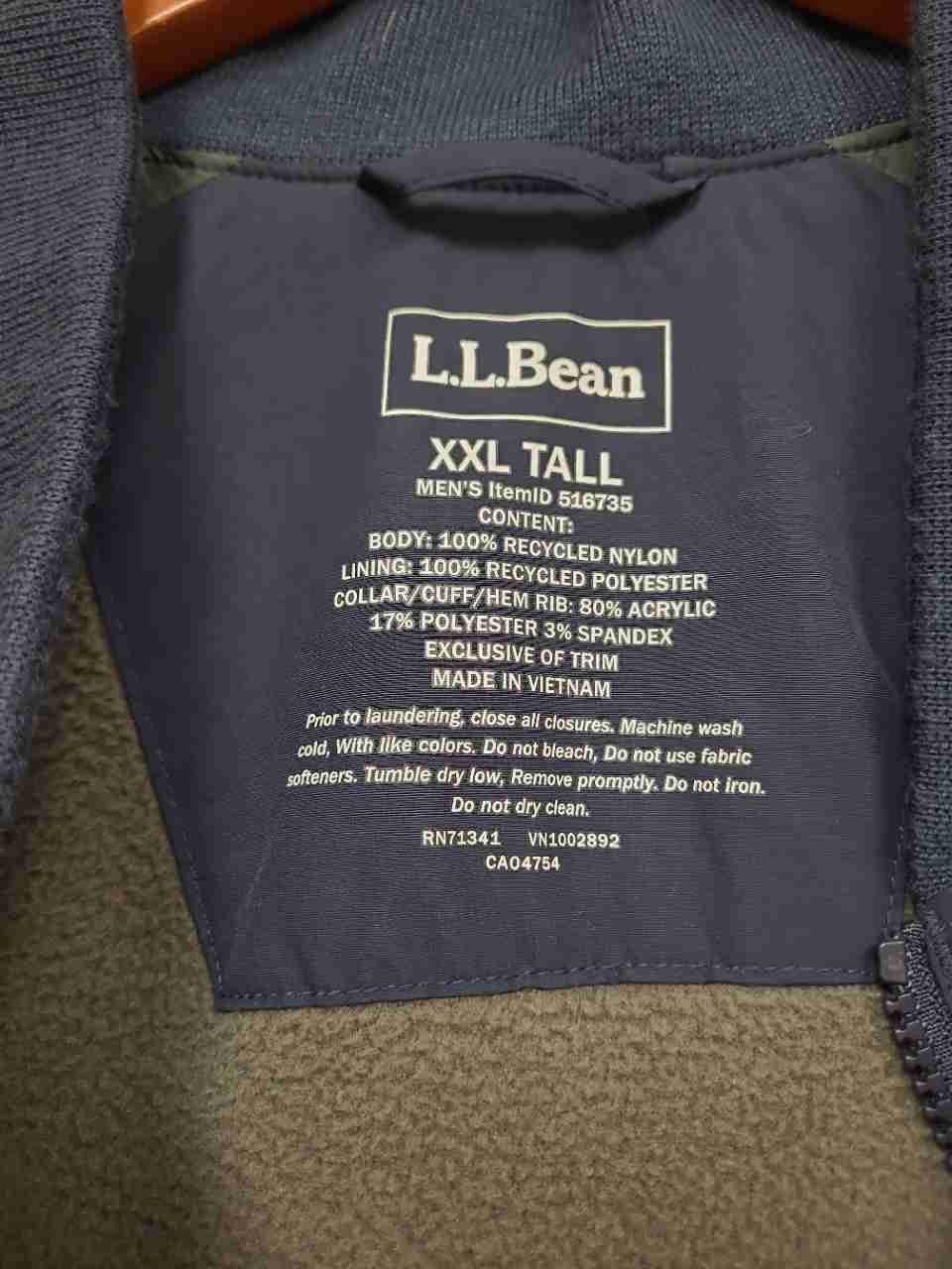 L.L. Bean Men's Blue Fleece Lined Recycled Nylon Warm-Up Jacket XXL