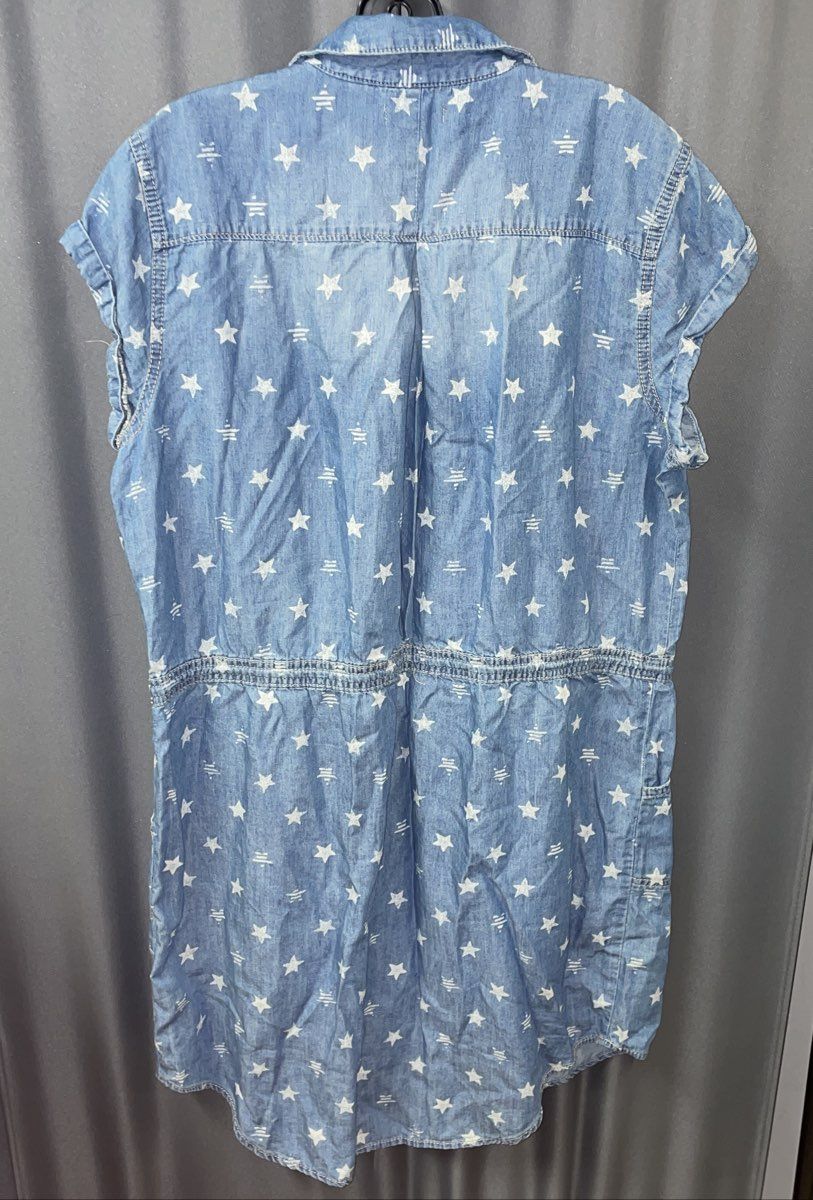 Sonoma Women's Blue Star Print Short Sleeve Button Front Drawstring Dress Sz L