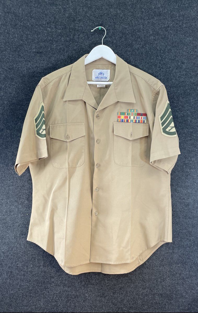 DSCP USMC Men's Tan Service Uniform Shirt Staff Sergeant Rank Insignia Ribbons