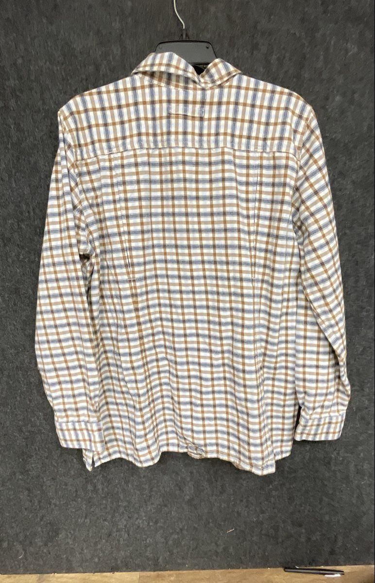 Duluth Trading Co Women's Free Swingin' Flannel Shirt Brown Blue Plaid Sz L