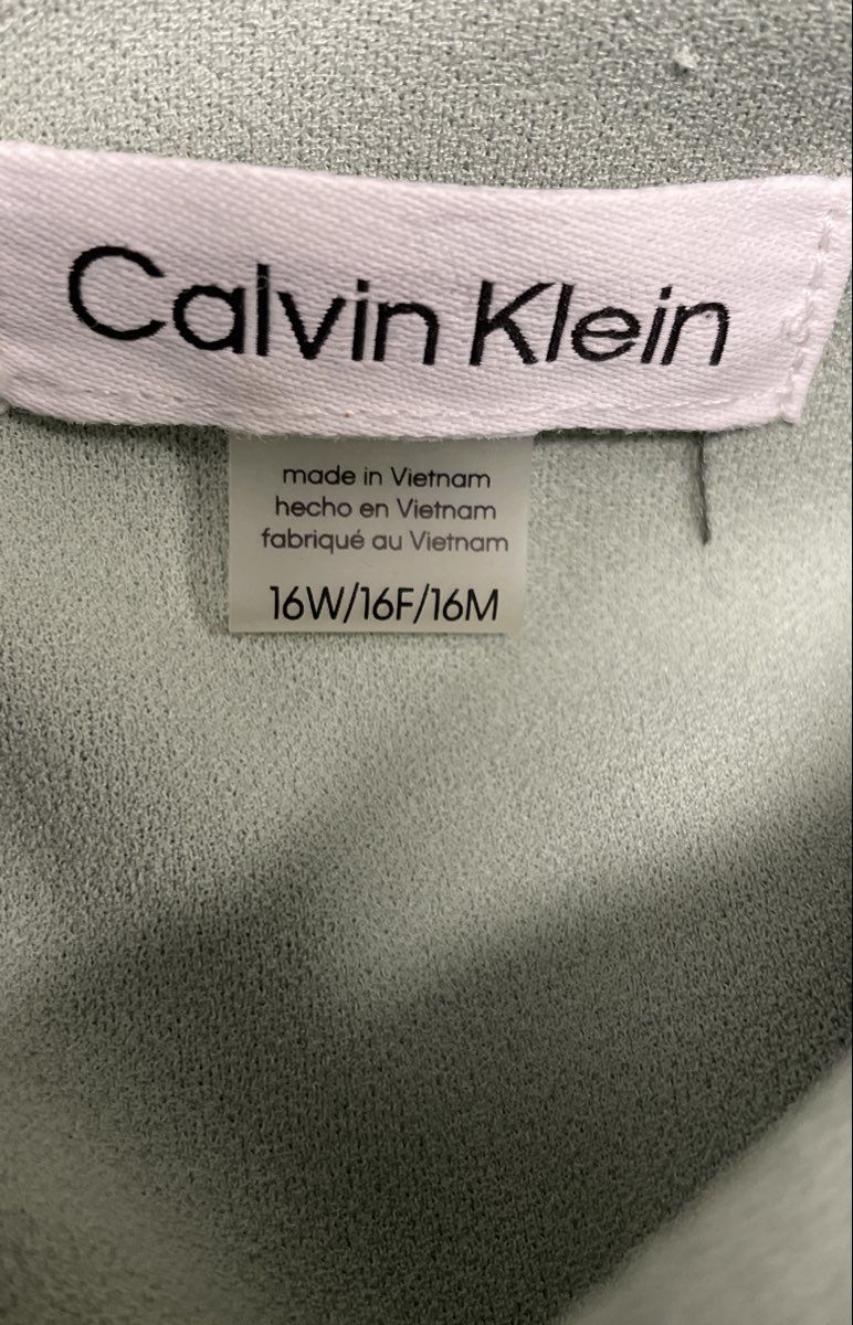 Calvin Klein Women's Sage Green Puff Sleeve Tie Waist Wide Leg Jumpsuit Size 16W