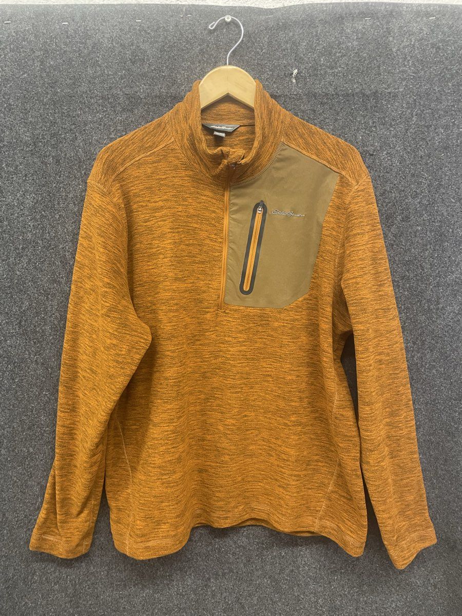 Eddie Bauer Men's Orange Heather Cloud Layer Pro 1/4 Zip Fleece Pullover Sz L