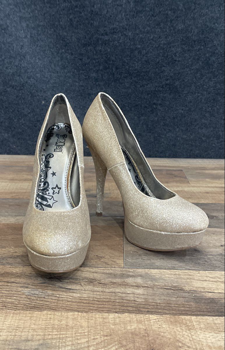 Brash Gold Sparkly Glitter Platform High Heel Pumps Women's Size 8.5