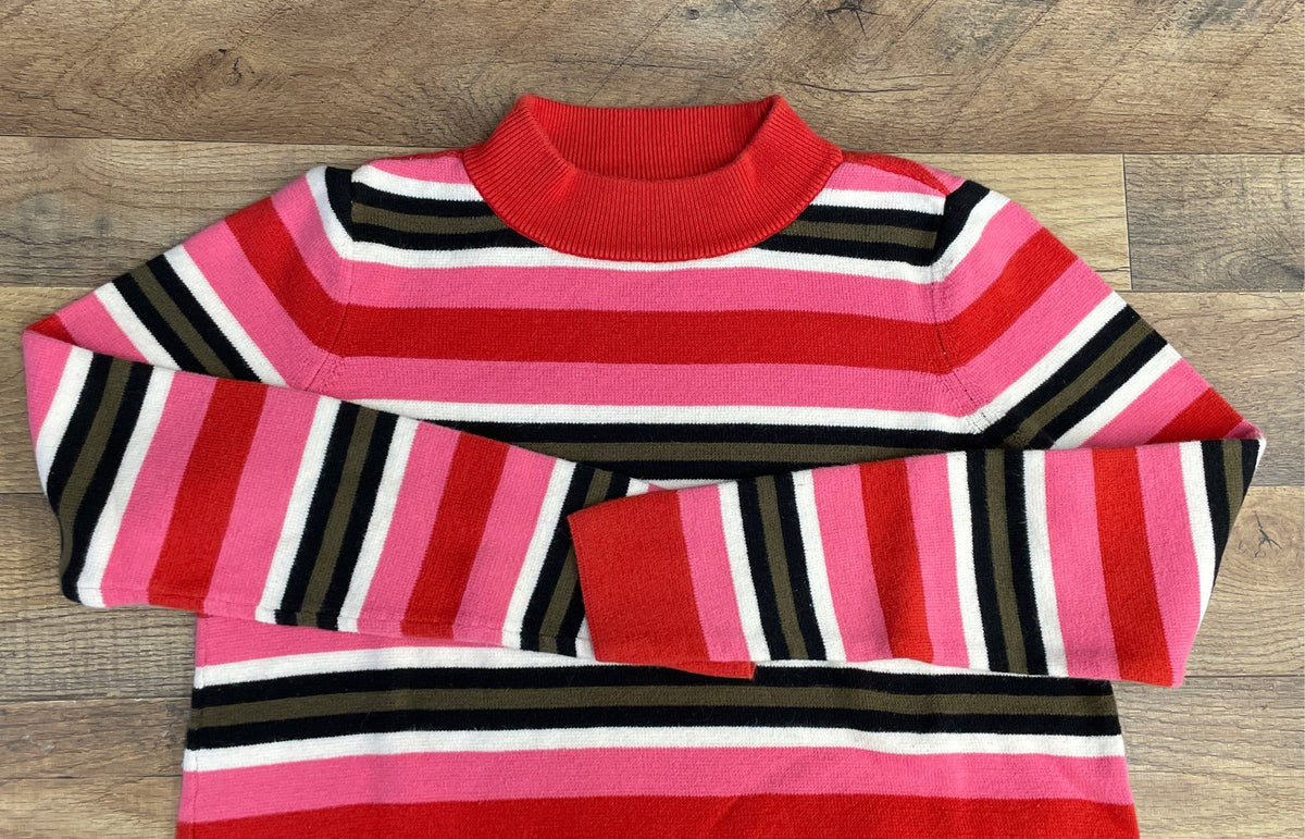 Free People Women's Multicolor Striped Mock Neck Cotton Knit Sweater Tunic Sz S