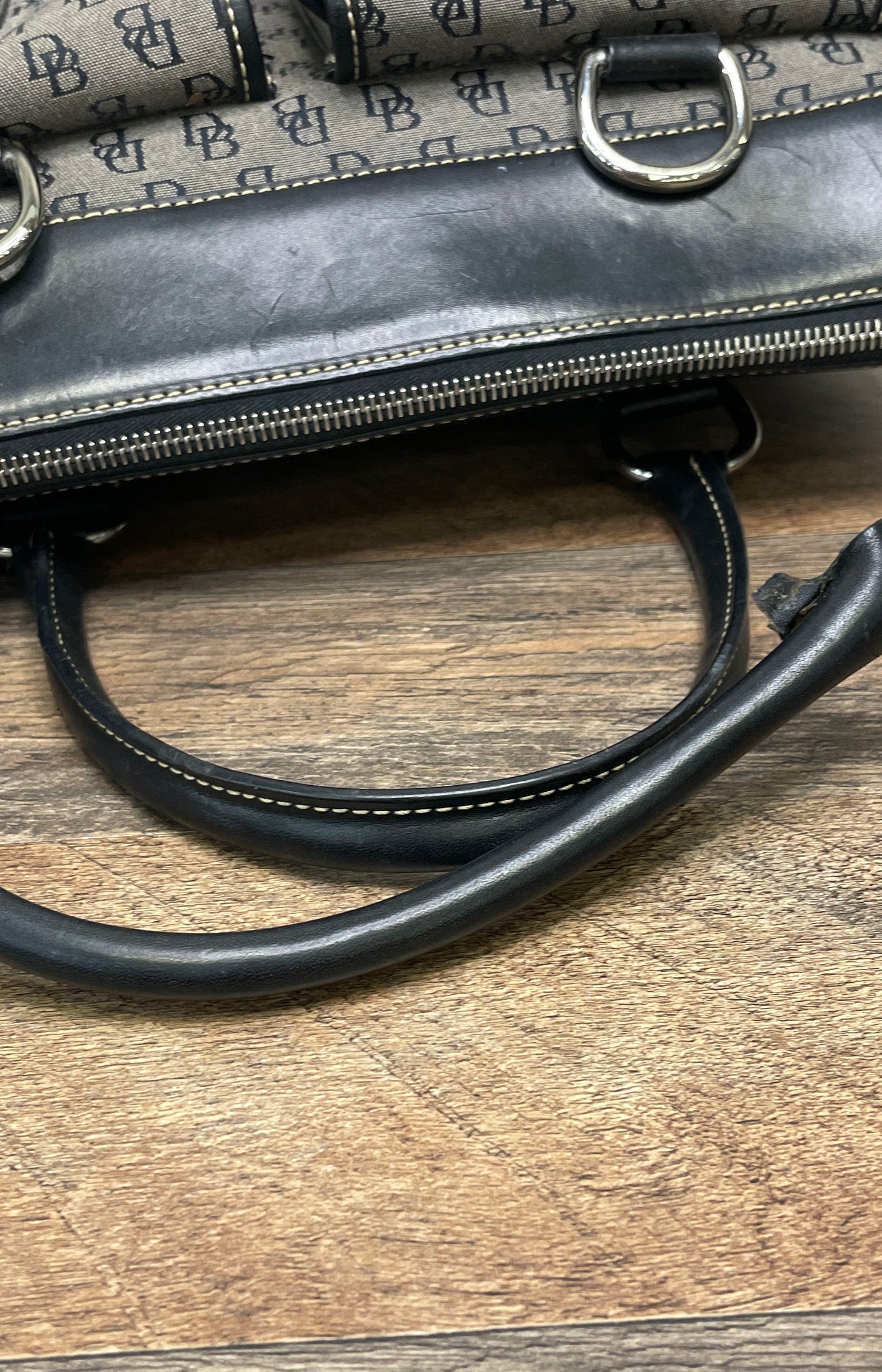 Dooney & Bourke Black Monogram Signature Satchel Bag Silver Hardware Vintage