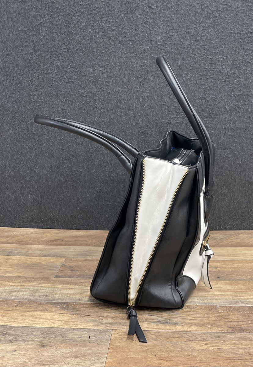 Christian Siriano Black White Faux Leather Tote Bag Large Gold Hardware