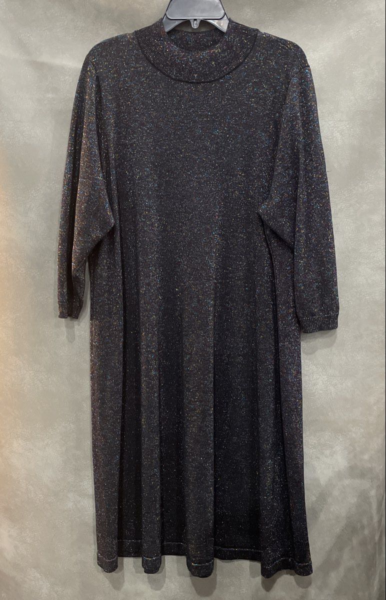 Lane Bryant Women's Black Sparkle Metallic Mock Neck Knit Sweater Tunic Sz 22/24