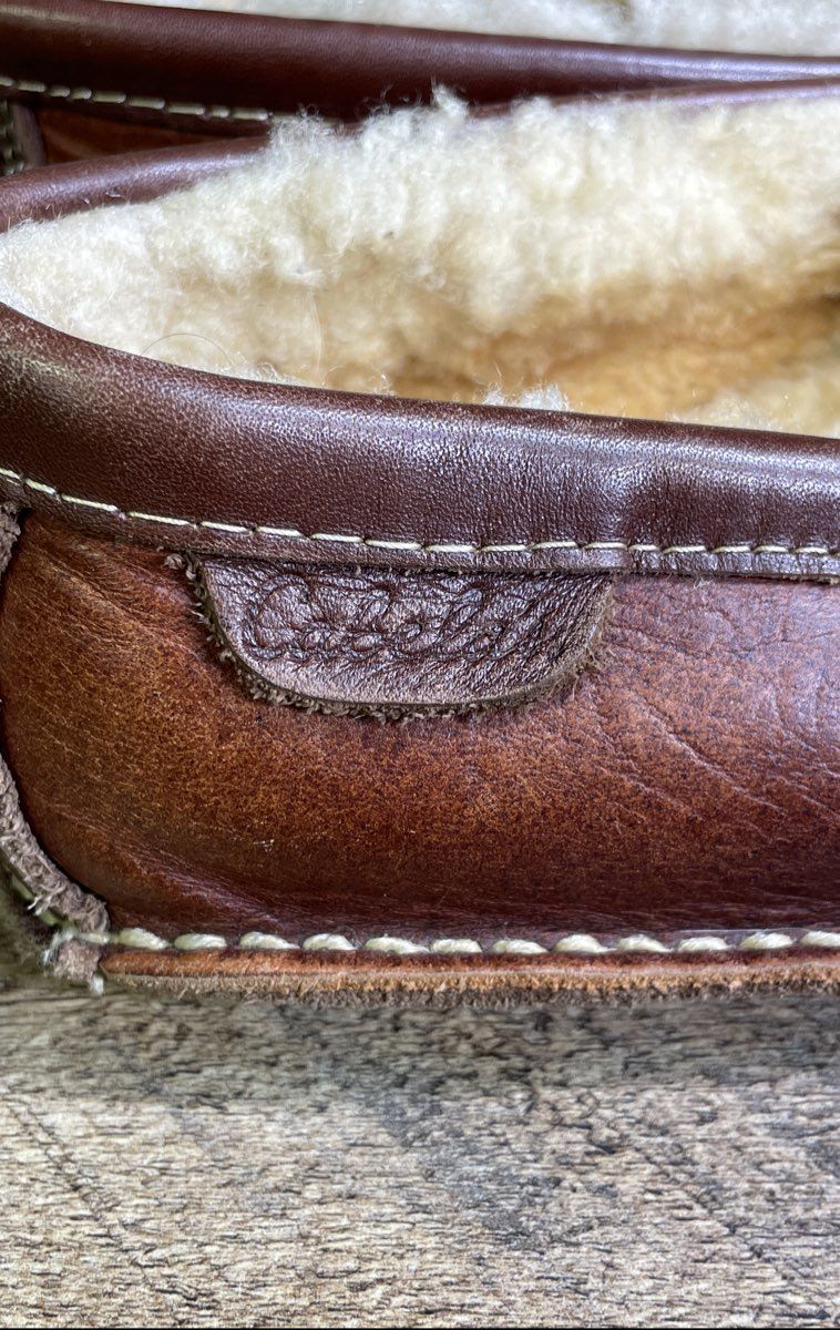 Cabela's Shearling Lined Brown Leather Tassel Moccasin Slippers Men's Size 10D