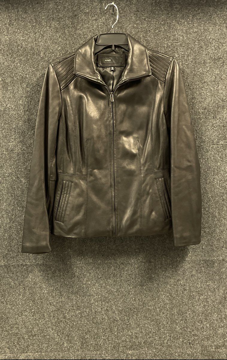 Avanti Women's Black Genuine Leather Full Zip Quilted Shoulder Jacket Size L