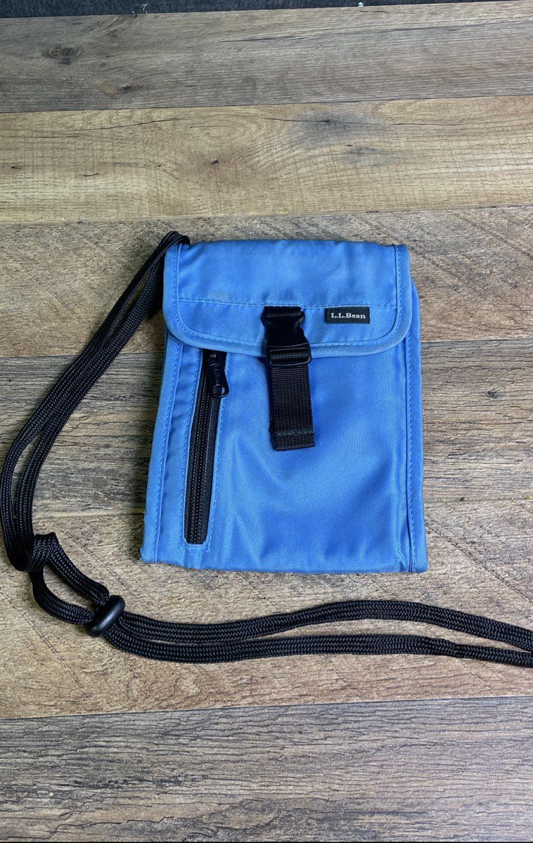 L.L. Bean Blue Travel Passport Organizer Neck Wallet Pouch with Strap