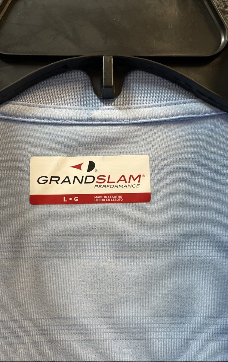 Grand Slam Men's Performance Polo Shirt Light Blue Striped Textured Sz L NWT