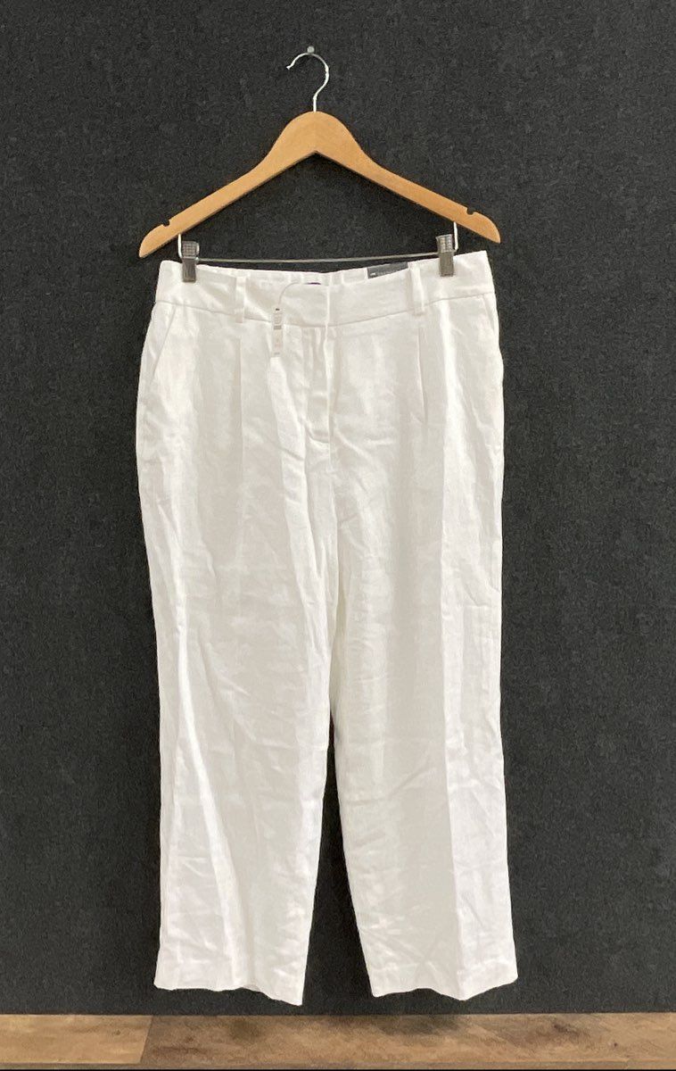 Talbots Women's Bristol Crop Pants White Linen High Rise Straight Sz 10 NWT