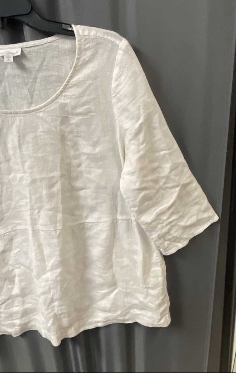 Pure Jill Women's White Linen Blend Scoop Neck 3/4 Sleeve Top Sz Medium Petite