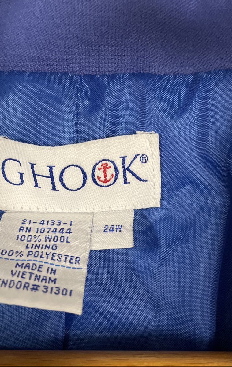 JG Hook Women's Vintage 90s Cobalt Wool Double Breasted Blazer Gold Buttons 24W