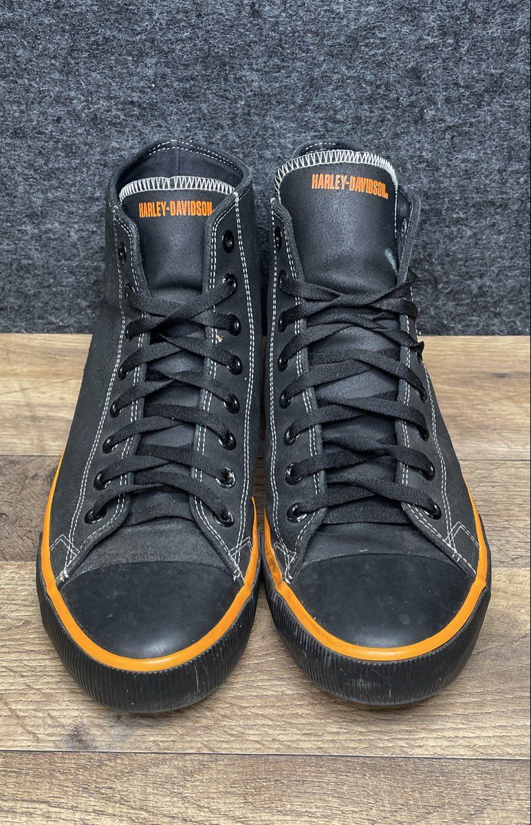 Harley-Davidson D93816 Black Orange Canvas High Top Sneakers Men's Size 10.5