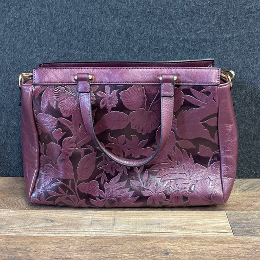 Mellow World Plum Floral Embossed Satchel Handbag Crossbody Bag