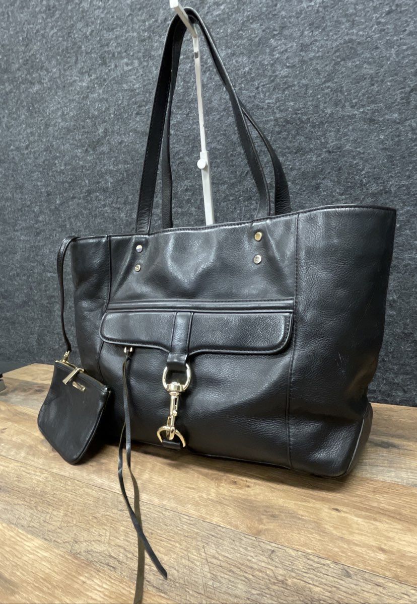 Rebecca Minkoff Black Leather M.A.B. Morning After Tote Bag with Pouch
