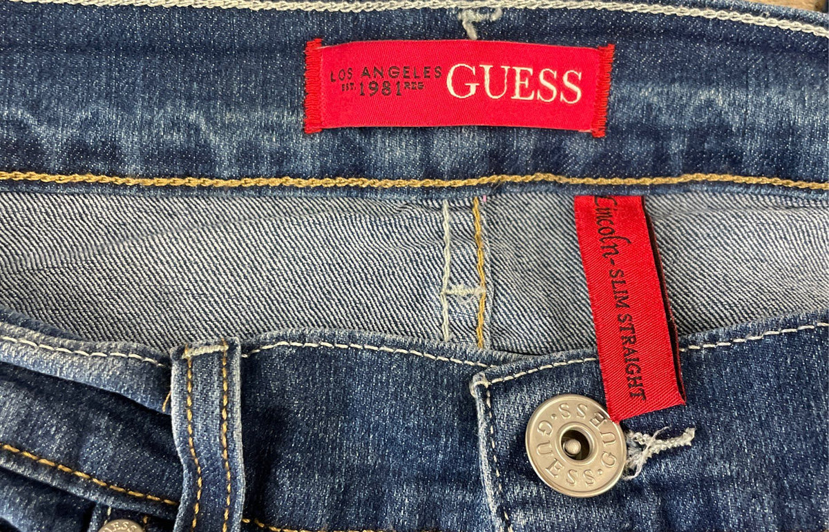 Guess Men's Lincoln Slim Straight Jeans Blue Faded Wash Stretch Sz 34x30