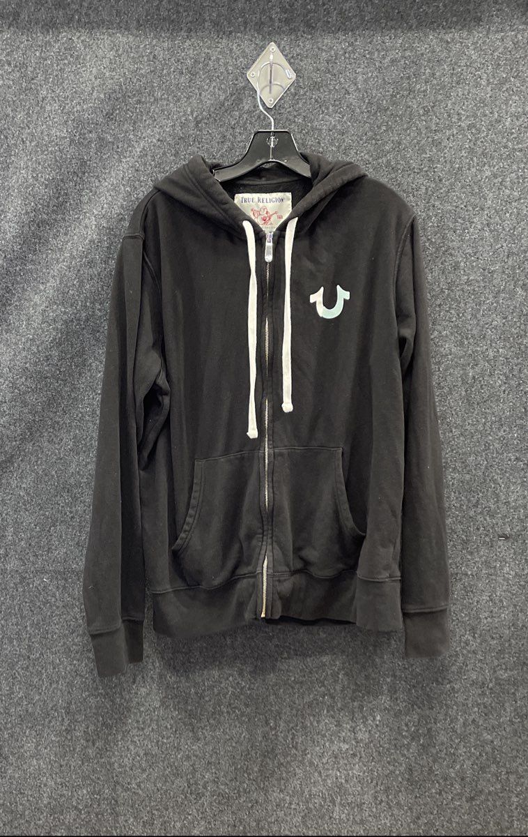 True Religion Men's Black Full Zip Hoodie Horseshoe Graphic Jacket Sz XL