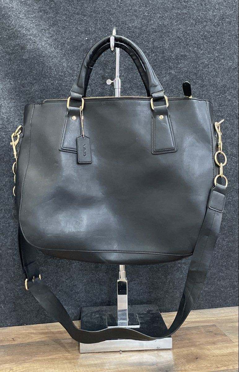 Vaio Black Leather Tote Bag Large Shoulder Purse Gold Tone Hardware