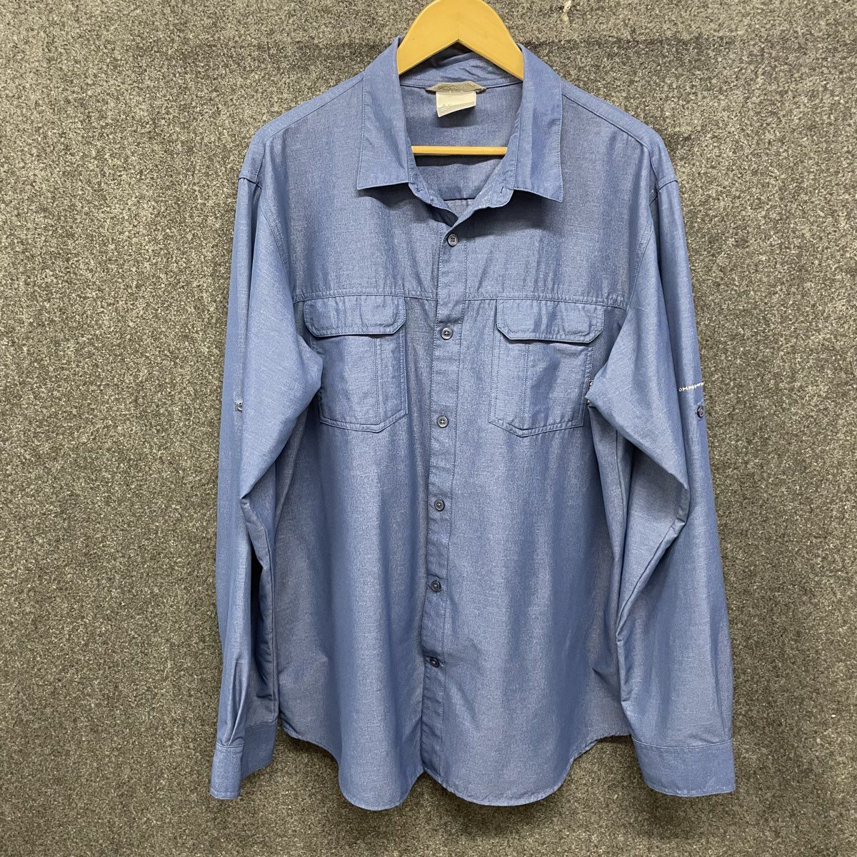 Columbia Men's Blue Nylon Blend Roll Tab Long Sleeve Pockets Shirt Sz L